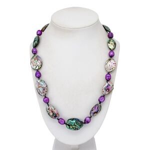 Vintage Donna Dressler Sterling Silver 925 Abalone and Purple Pearl Necklace 18"